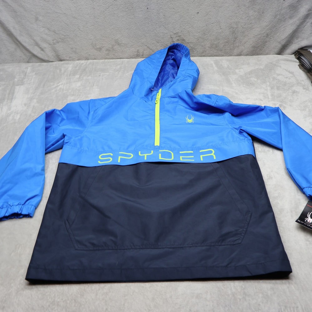 Spyder Jacket Boys XL 18-20 Blue Hooded 1/4 Zip Pullover Windbreaker $69.50 NEW